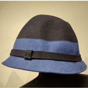 Amati accessori blue black wool bowler look hat